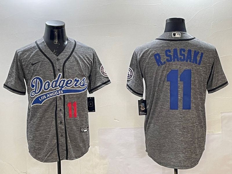 Men Los Angeles Dodgers #11 R.Sasaki Grey Joint Name 2025 Nike MLB Jersey style 3->los angeles dodgers->MLB Jersey